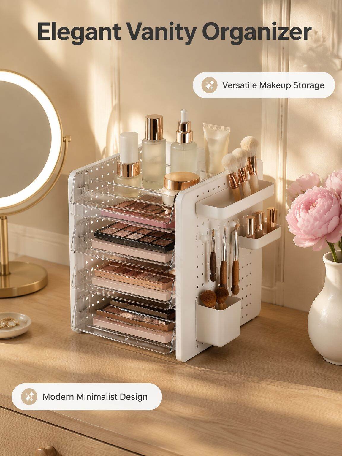 Desktop Pegboard Storage Box Makeup Organizer File Sorting Rack