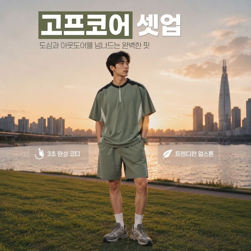 여름용 멀티 스타일 아웃도어 캐주얼 반집업 반팔 티셔츠 세트