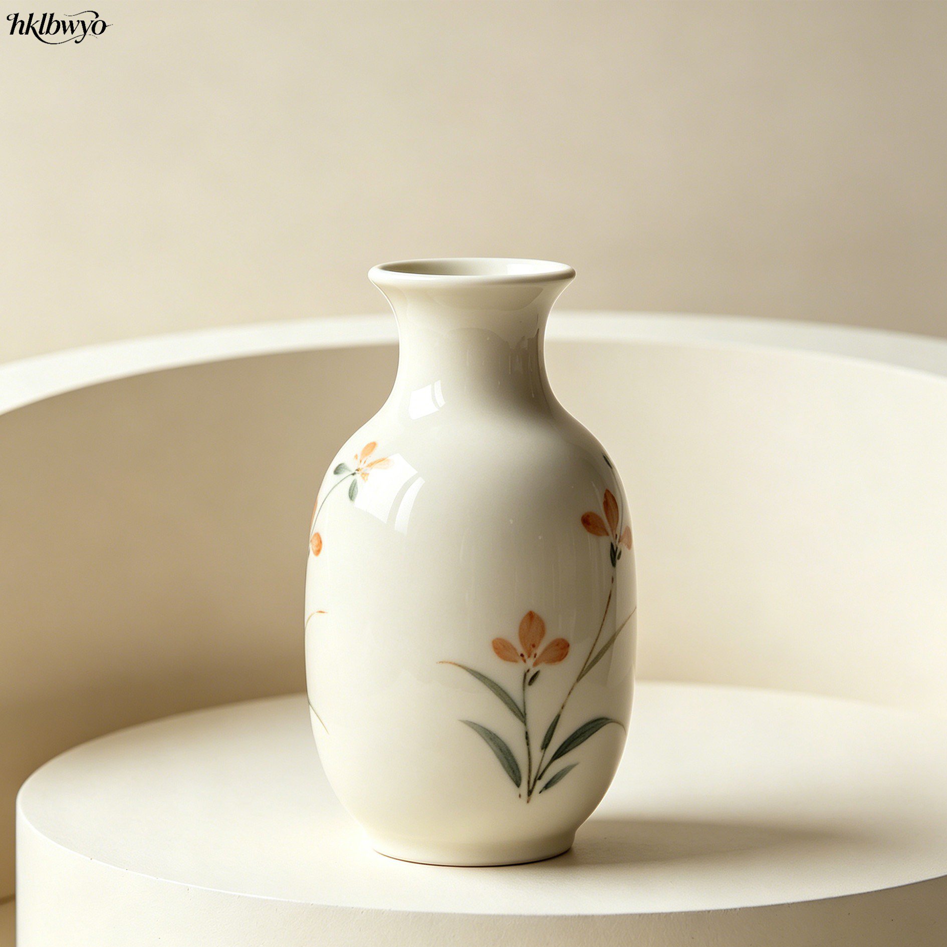 Minimalist white porcelain vase with fresh flowers