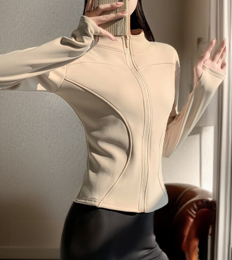 女士加絨長袖修身上衣外套正面展示