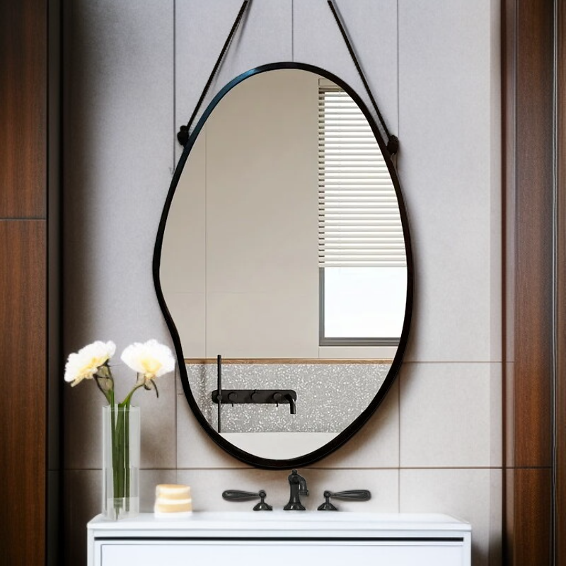 กระจกติดผนังห้องน้ำทรงเรขาคณิต สไตล์วินเทจ ไม่ต้องเจาะผนัง ตกแต่งห้องน้ำ ห้องนั่งเล่น