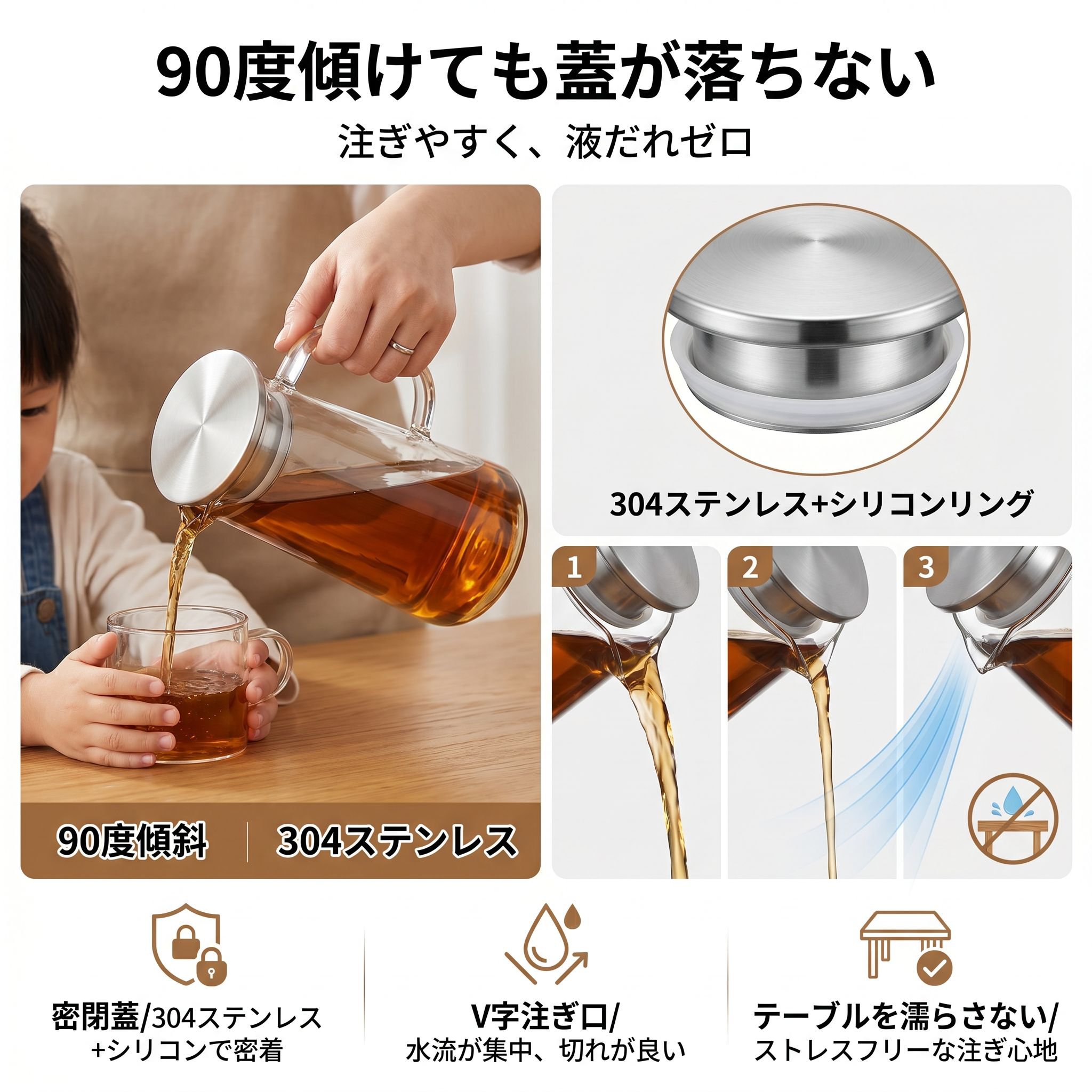耐熱ガラス冷水ポット 大容量厚手ジュースポット 透明ティーポット