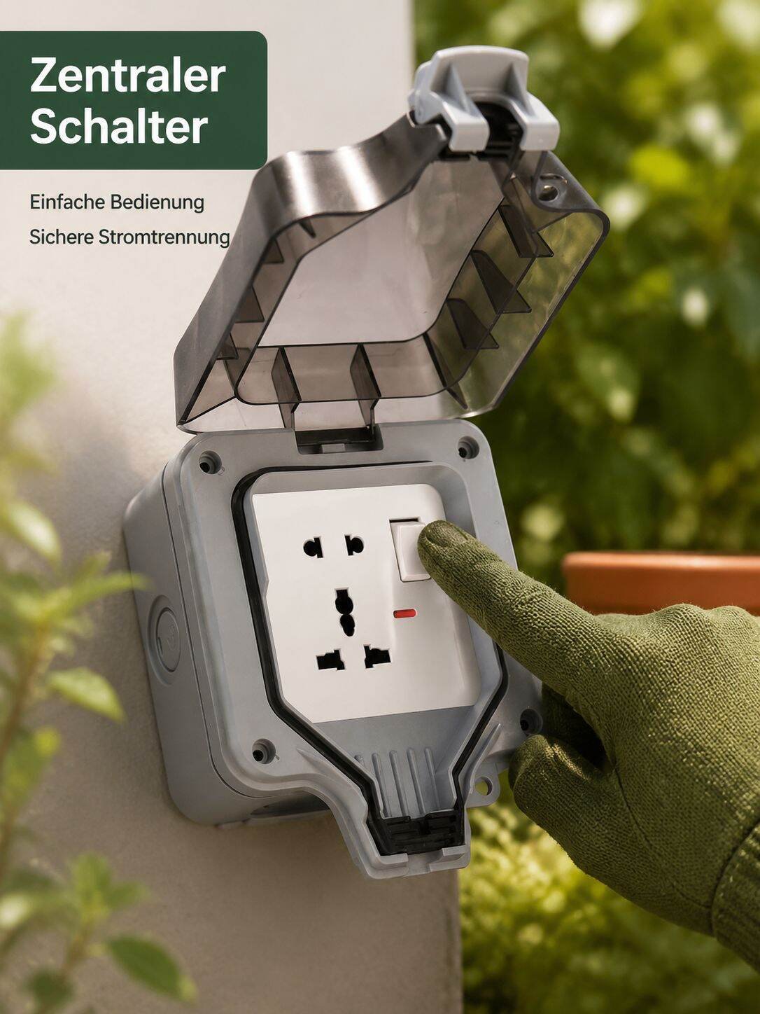 Multifunktionale wasserdichte Außensteckdose, 5-fach mit Schalter, geeignet für 110V/220V