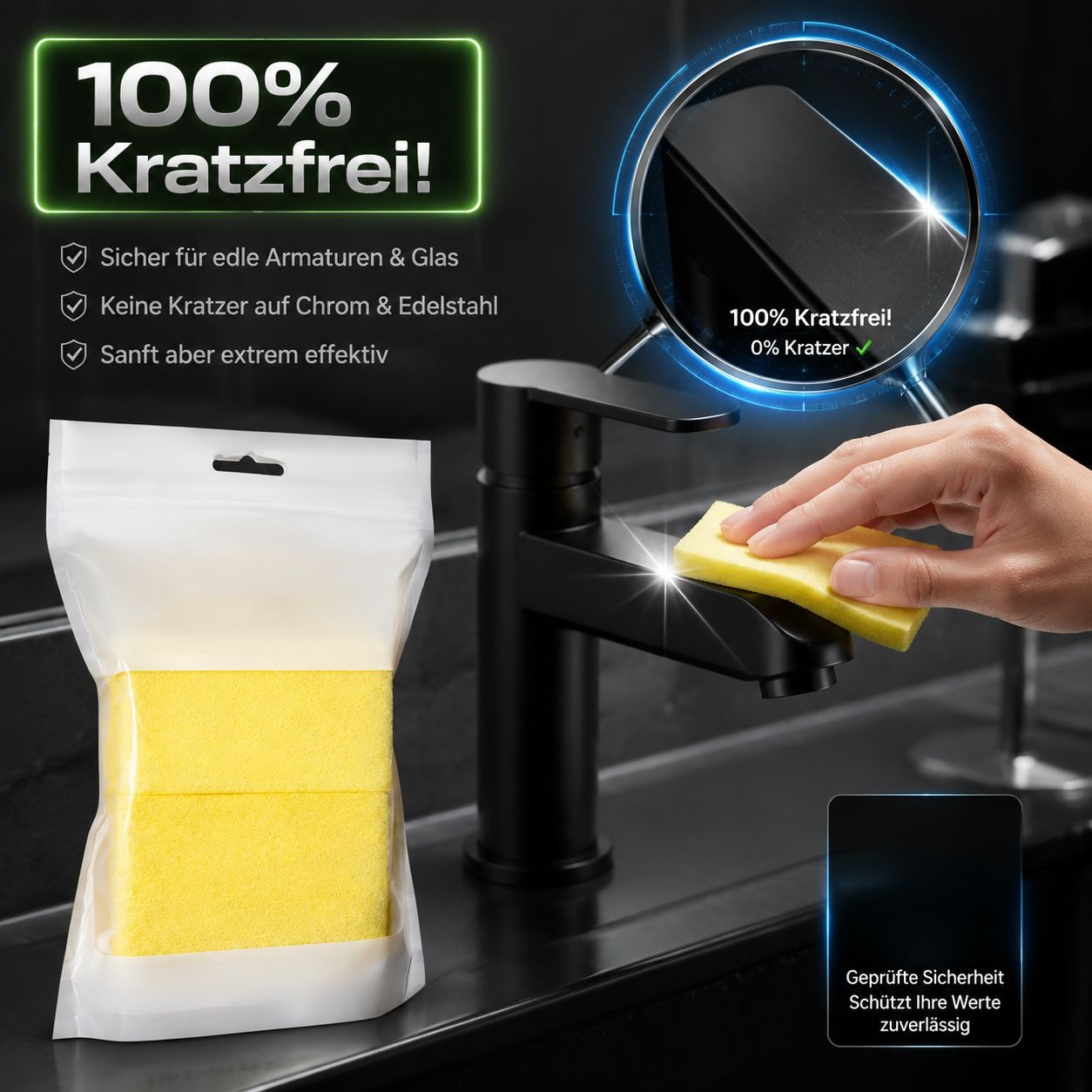 Zitronensäure-Kalkreiniger Schwamm für Badezimmer, Wasserhahn, Glas, Dusche