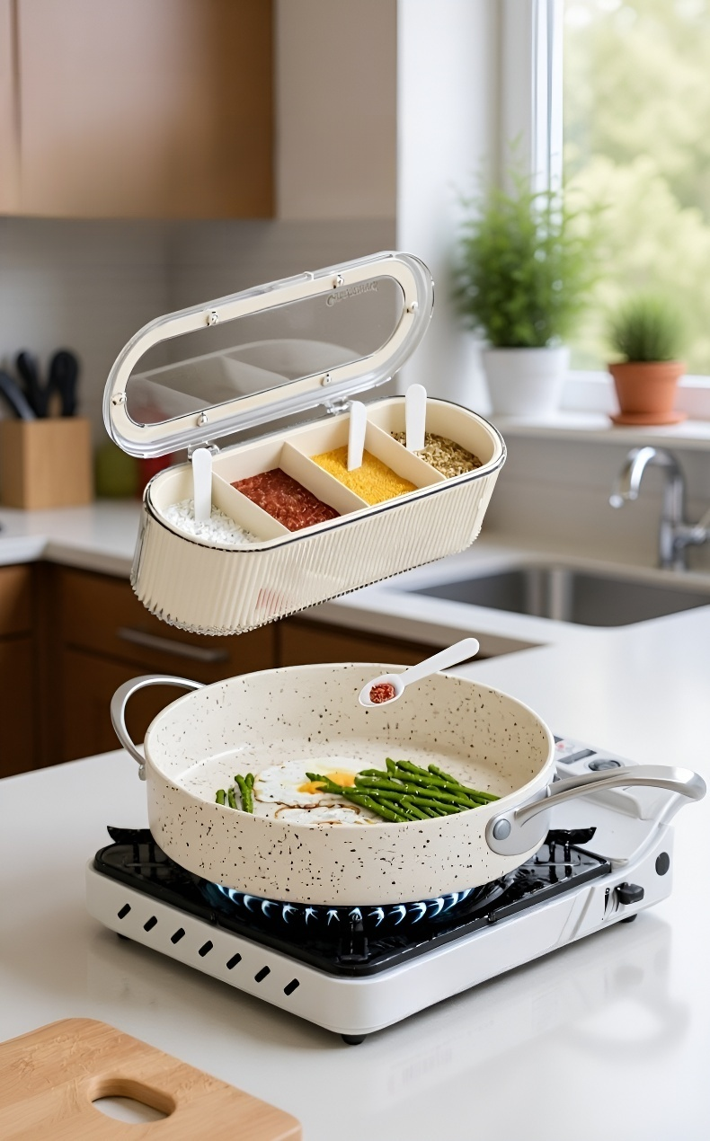 مجموعة حاوية توابل مع ملعقة للطهي