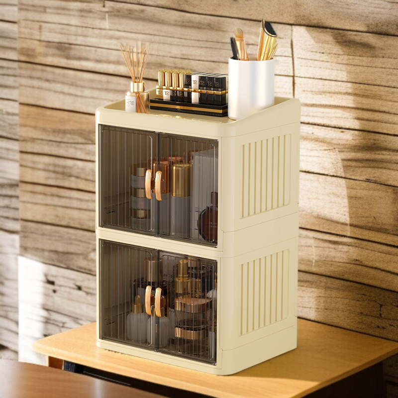 가정용 멀티 화장품 수납함 접이식 더블 도어 수납함 문구 스킨케어 멀티 수납함