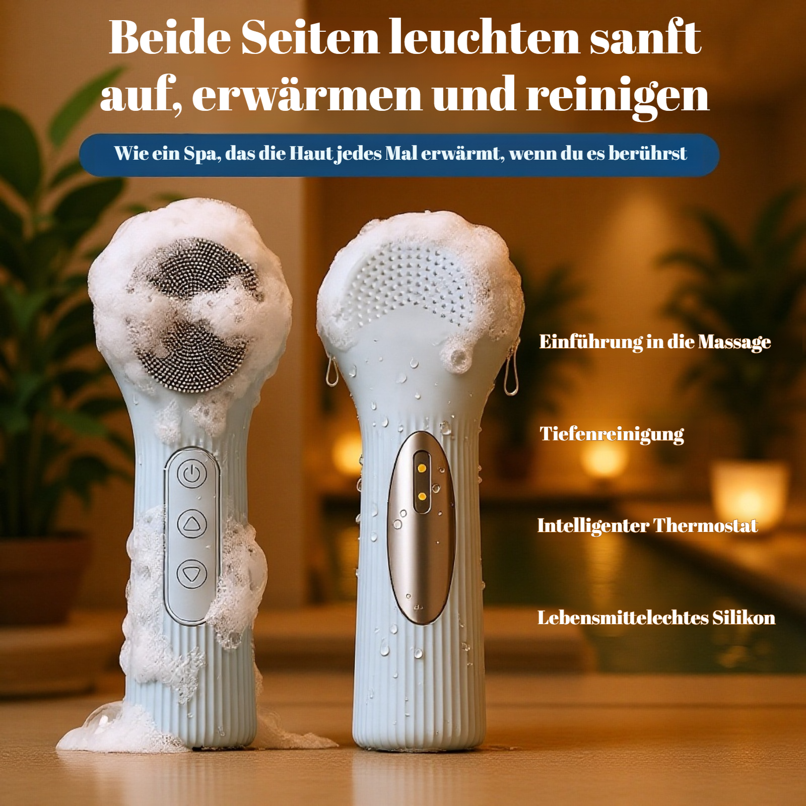 Gesichtsreinigungsgerät mit 45°C Wärme und Schallvibration