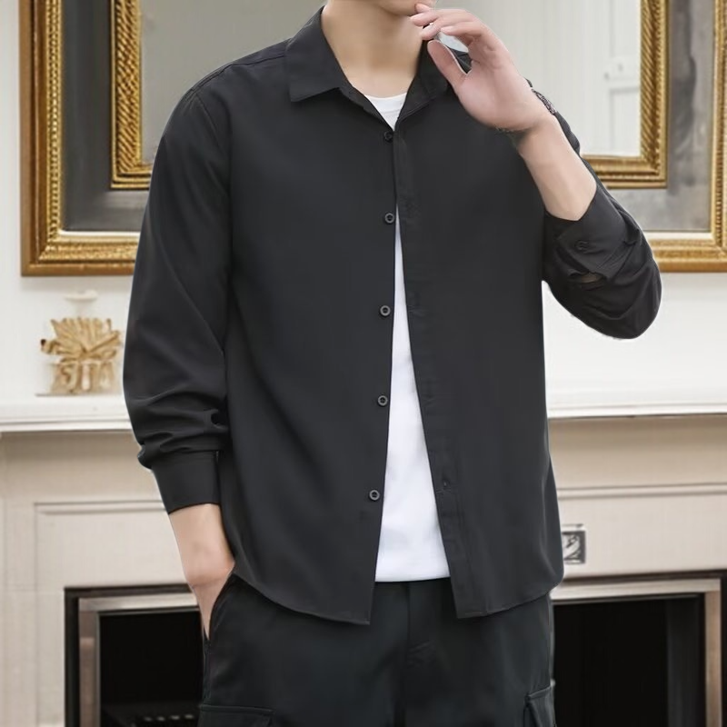 男士長袖純色襯衫外套