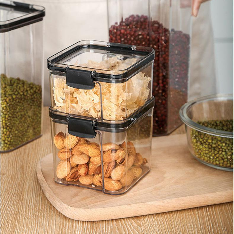 廚房卡扣密封罐家用食品級儲物罐透明藥材塑膠密封盒香料收納盒