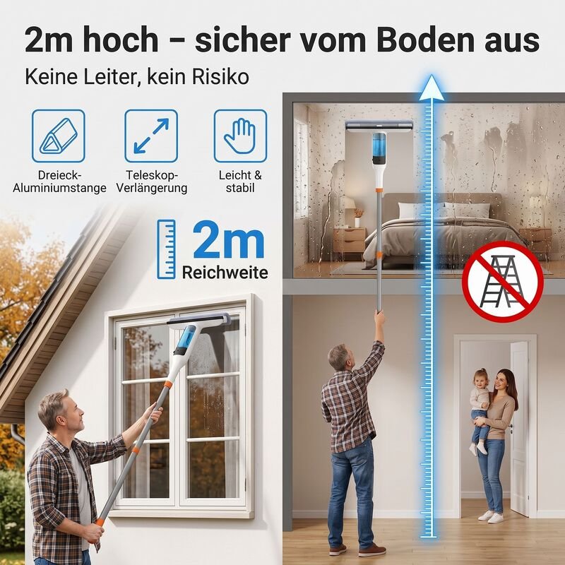 Effizientes Fensterreinigungsset mit Wasserstrahl (inklusive Ersatzbezügen und Abziehern)