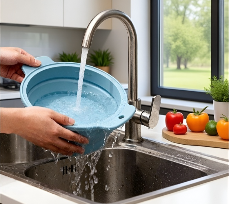 여행 가방에 들어간 접이식 냄비