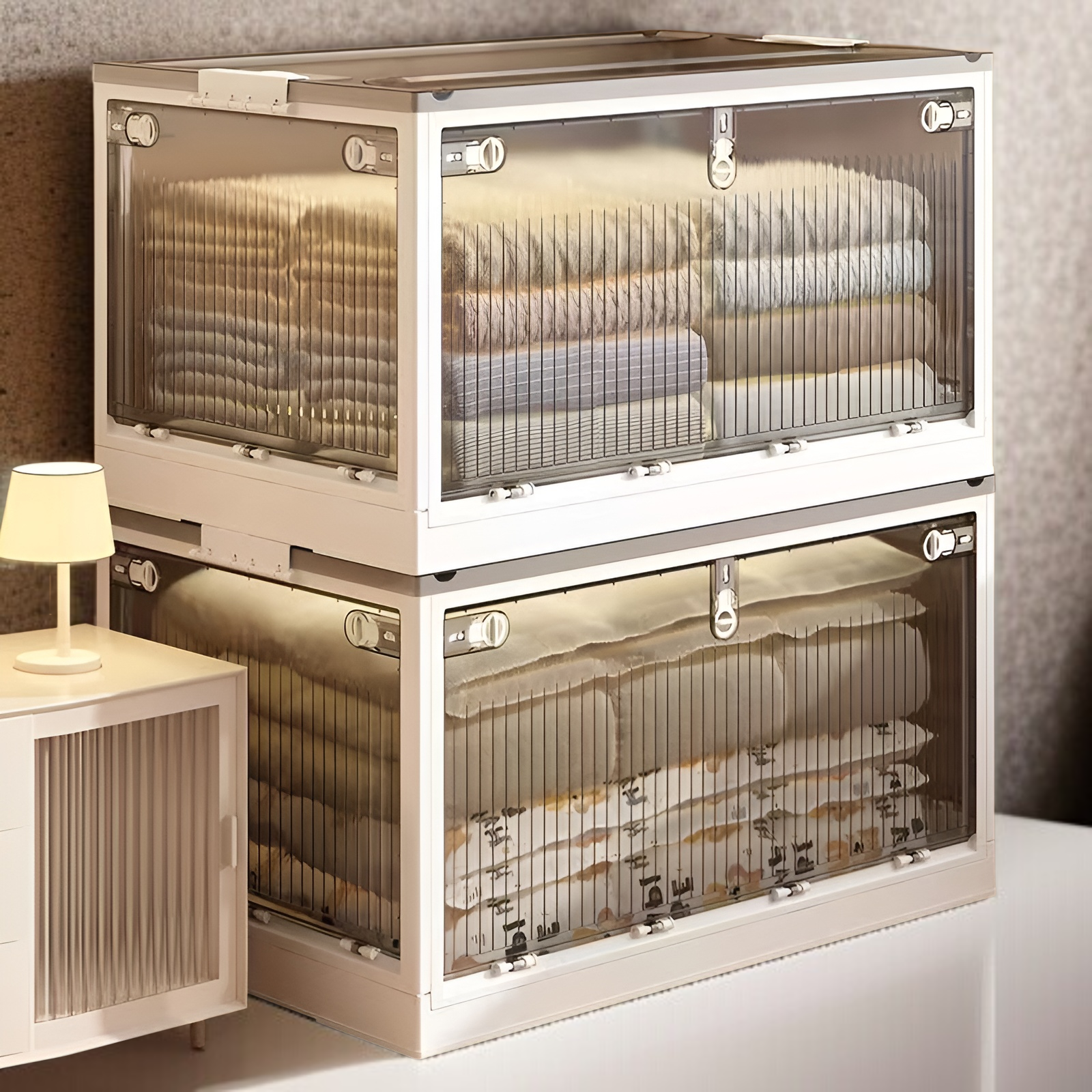 肥厚プラスチック折りたたみワードローブ収納ボックス衣類キルトおもちゃ収納ボックスサイドドア折りたたみ寮収納ボックス