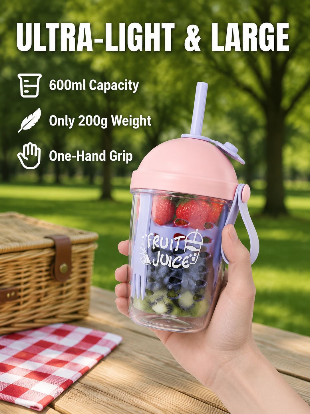 Drainable Straw Fruit Salad Cup