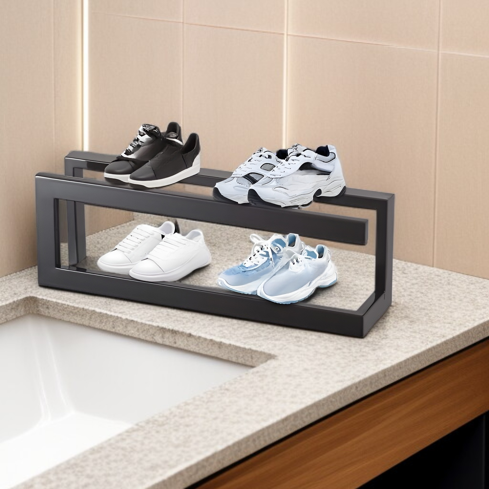 욕실 벽에 설치된 슬리퍼 거치대