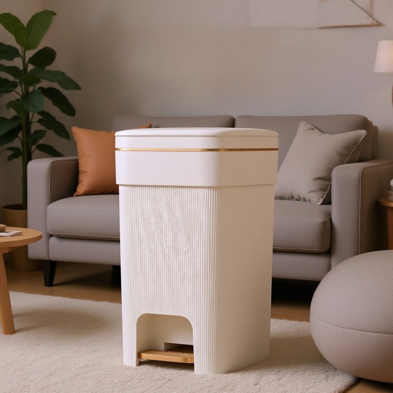 Detalle de pedal resistente del cubo de basura elegante