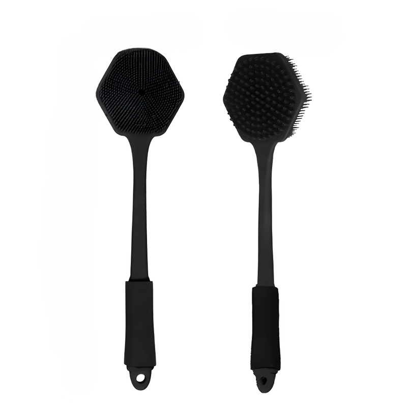 怠惰な両面ロングハンドルシリコン背中をこするバスブラシ洗浄マッサージブラシ