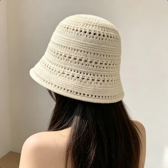 Sommerlicher atmungsaktiver Strick-Bucket Hat Damen  japanischer Stil  neuer Sonnenschutz-Hut