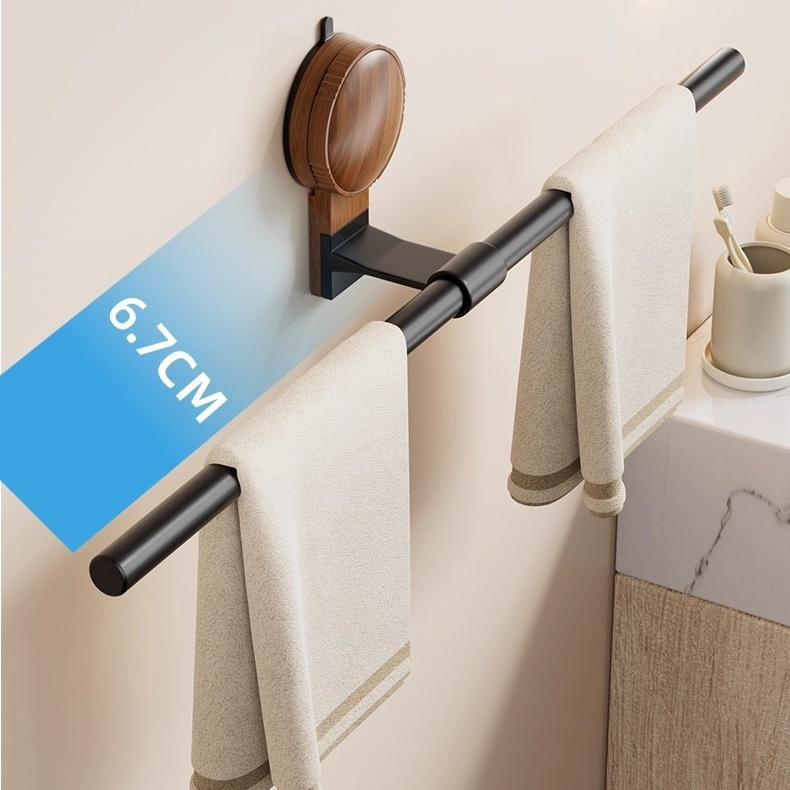 浴室木紋毛巾架 單杆吸盤式高端極簡毛巾杆