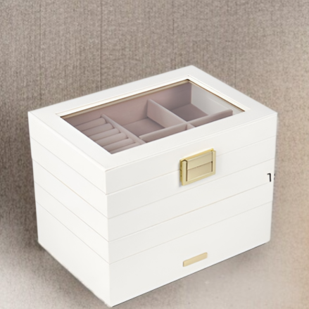 大容量のジュエリーボックス、多層スタッキングトレイ、リング、ネックレス、時計、ジュエリー収納ボックス