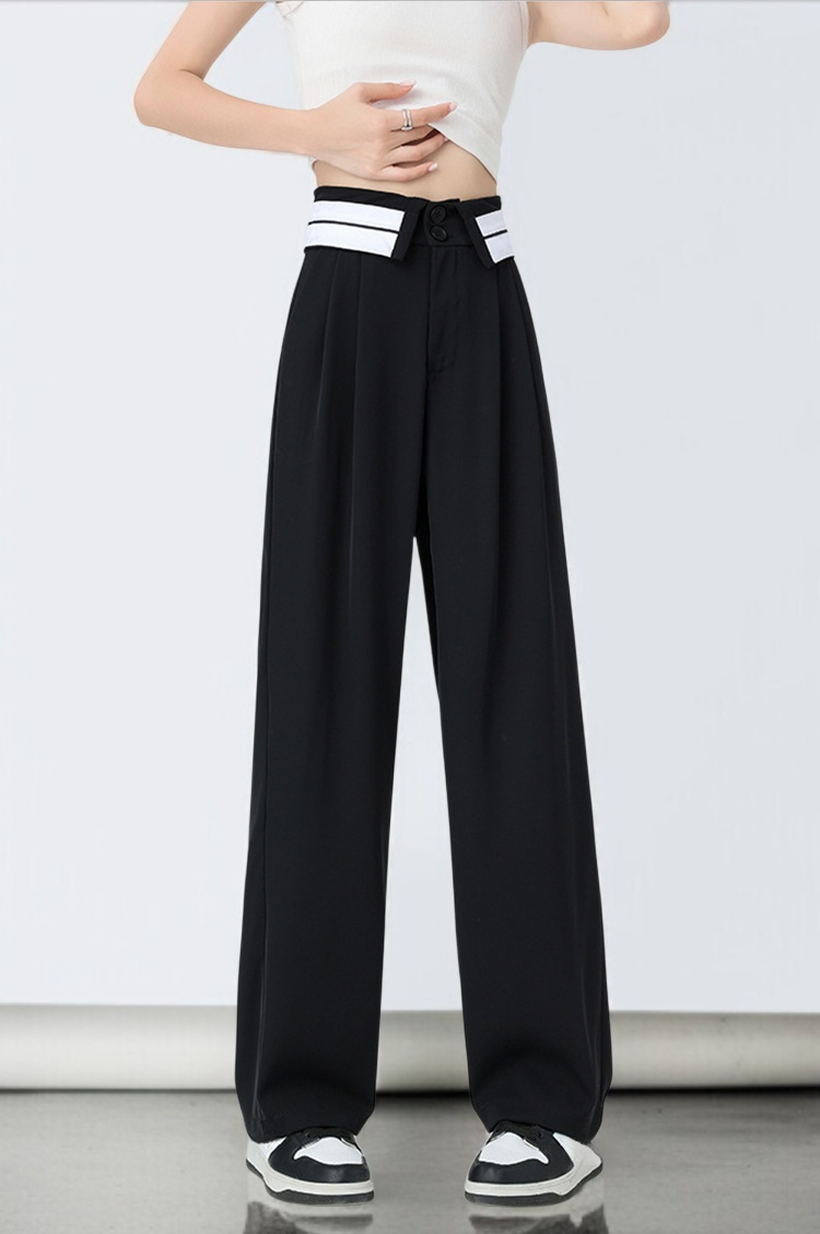 여름 홍콩 캐주얼 와이드 팬츠 그레이 하이웨스트 드롭 슬랙스 정장바지 여 플랩 슬림 와이드 팬츠