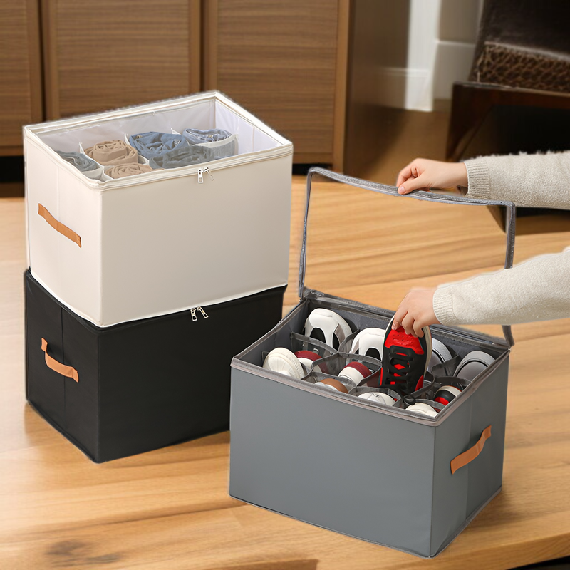 仕切り付き 靴収納ボックス 衣類・雑貨対応 折りたたみ式