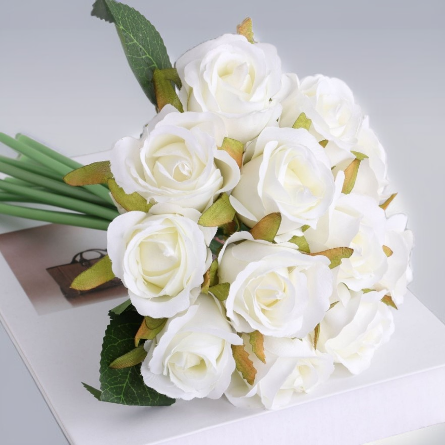 인공 꽃 12송이 작은 장미 장미 꽃다발 인공 꽃