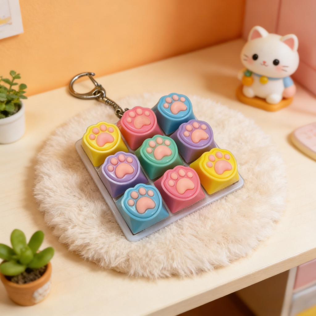 Cat paw button silicone keychain