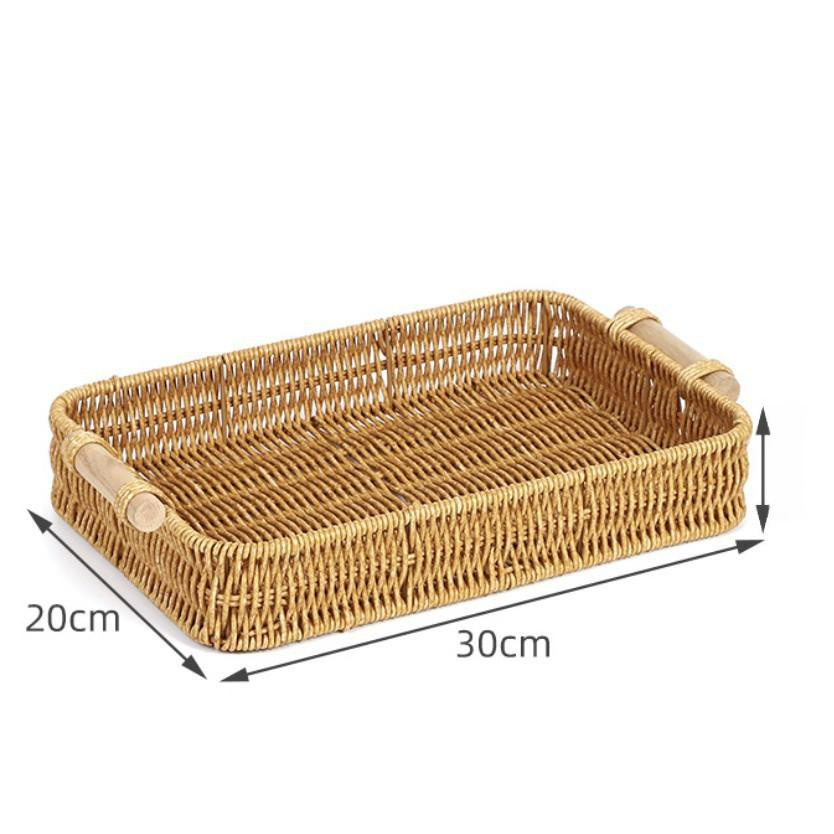 籐編み両手取っ手付きトレイ