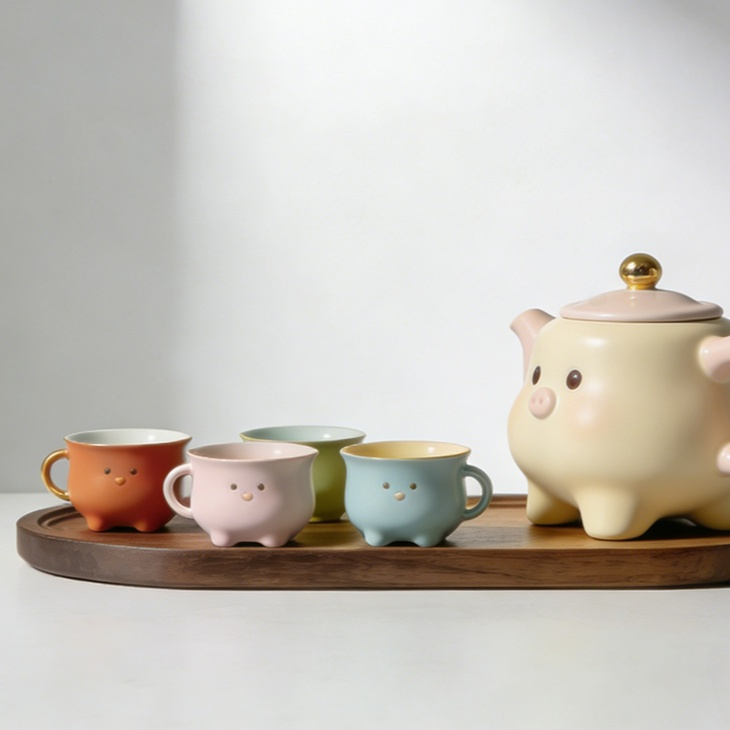 세련된 디자인의 주전자와 차 트레이