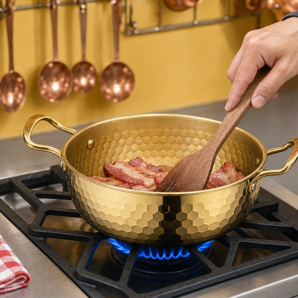 multifunction Soup pot frying pan Induction cooker Durable Gold Hammered on both ears Golden Noodle 