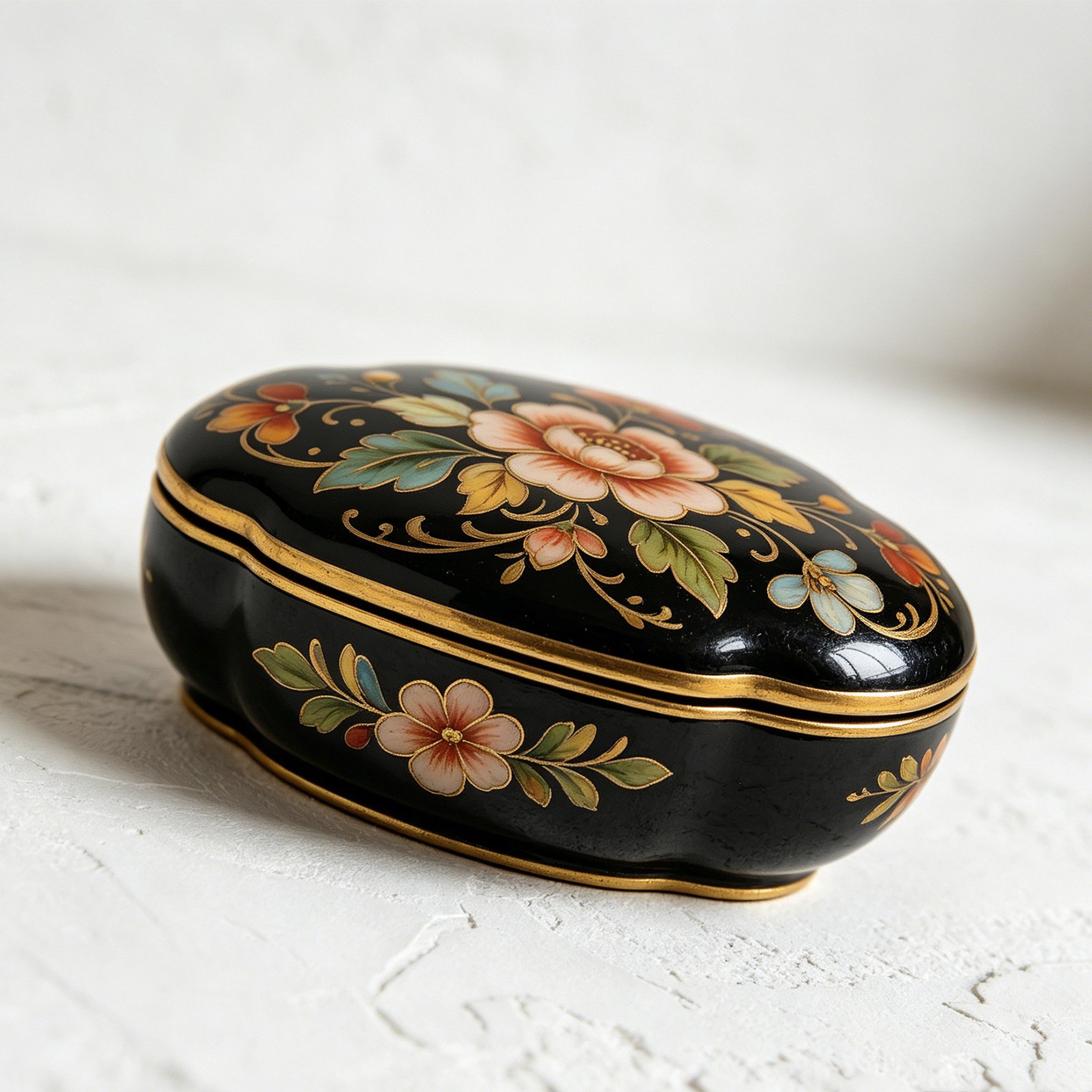 Handgefertigte Schmuckbox mit floralen Motiven