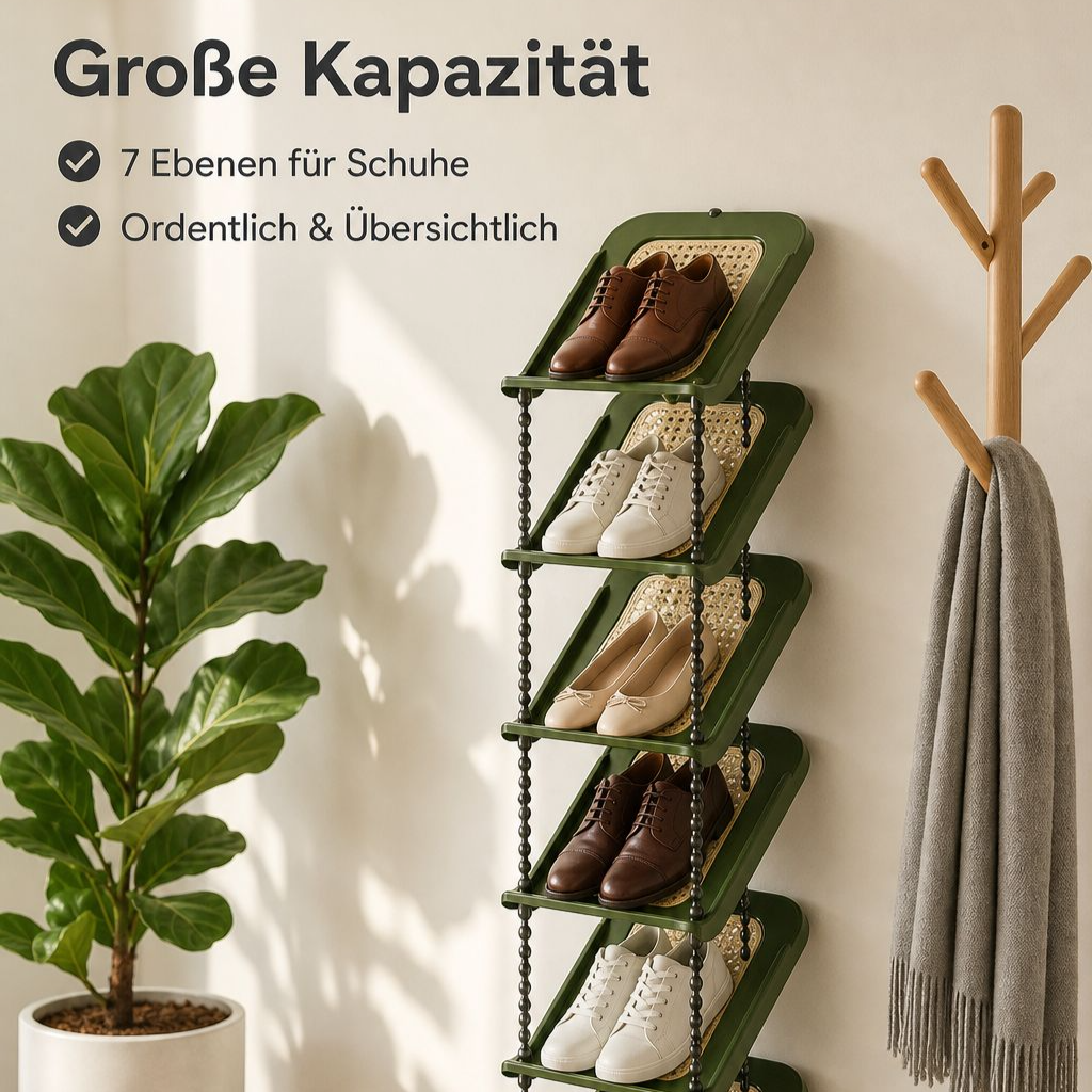 Standschuhregal aus Rattan, schräg, mehrlagig und vielseitig einsetzbar