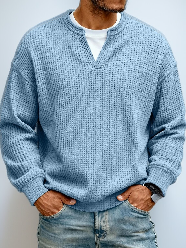 洗練されたワッフル柄メンズ長袖Tシャツ後ろ姿