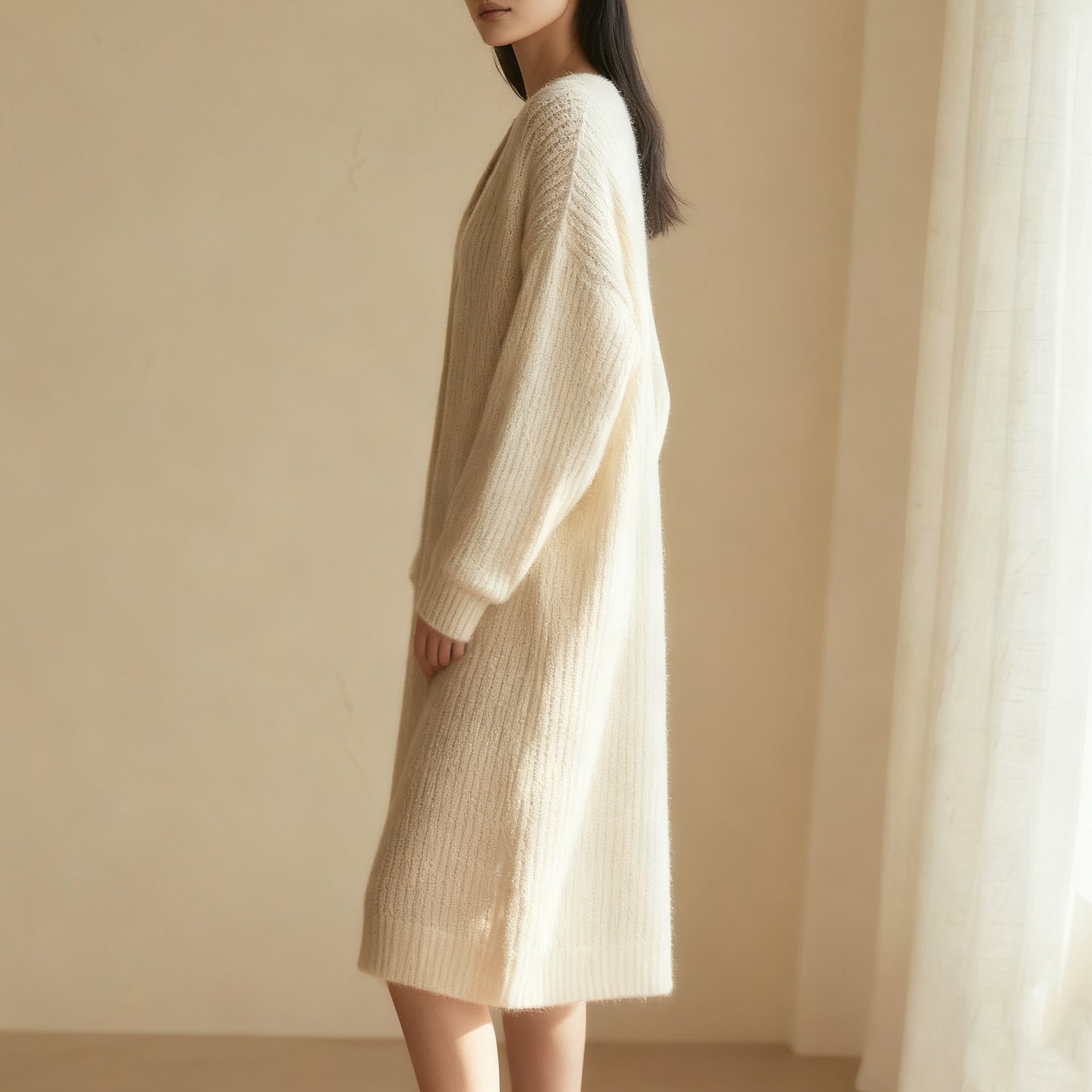 여성용 깊은 브이넥 니트 원피스