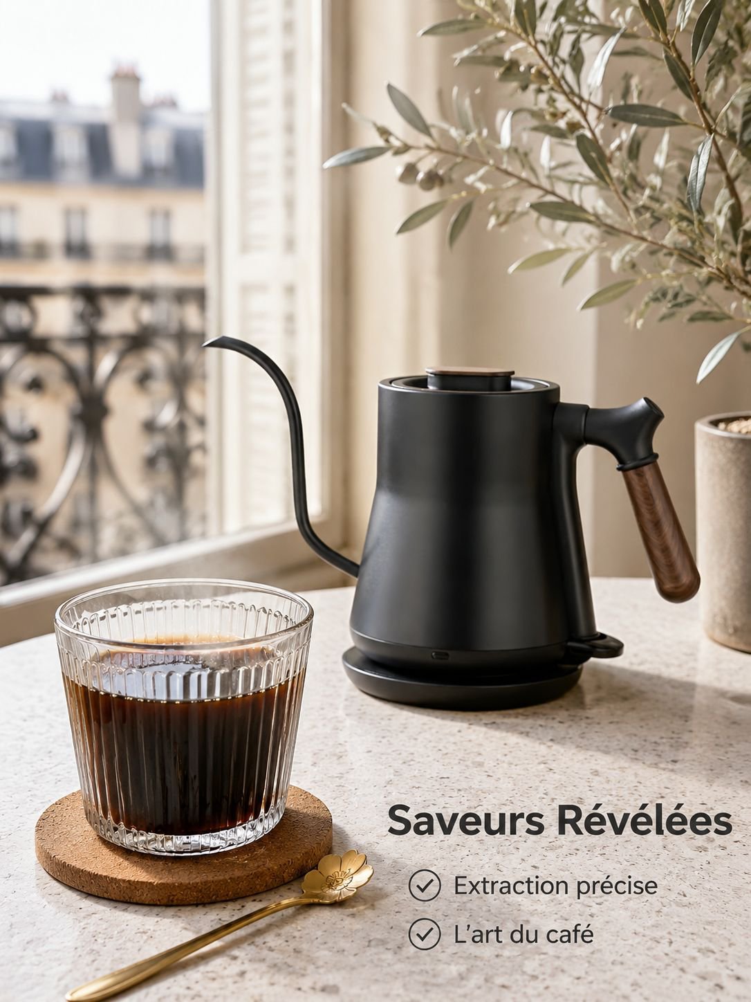 Bouilloire électrique à bec long avec contrôle de température pour café filtre