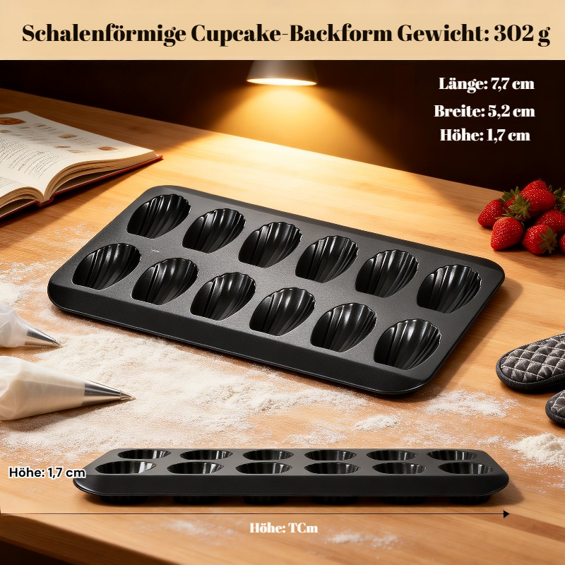 Goldene 12er Antihaft-Karbonstahl-Backform für französische Muschelkekse