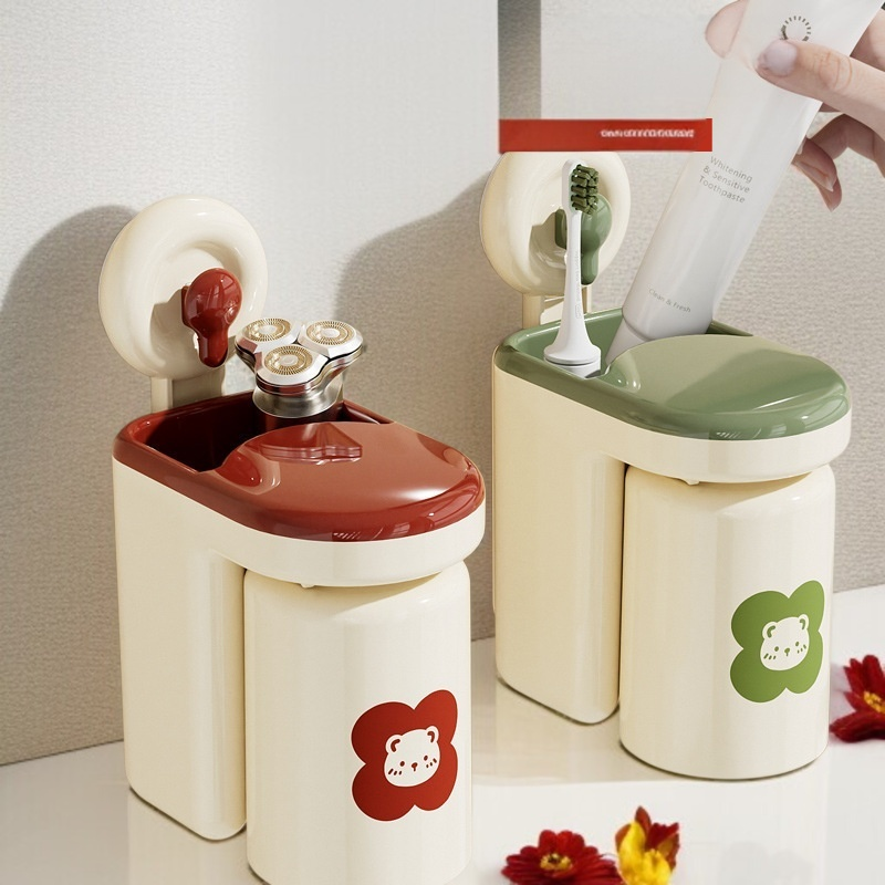 펀치패드 칫솔 컵걸이 플라워 거꾸로 걸이 수납선반 물빠짐 양치컵 수납컵걸이