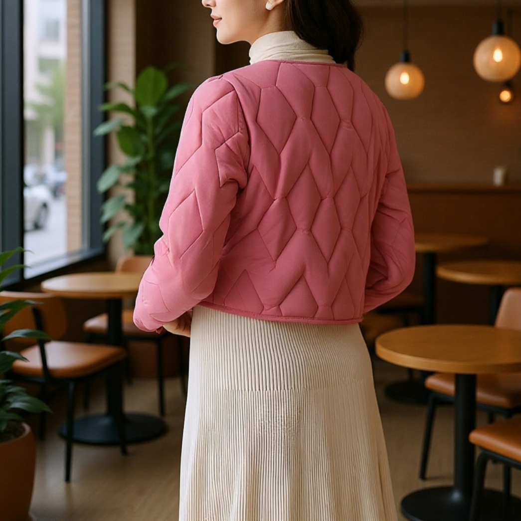 レディース冬用綿詰めコート、おしゃれな綿トップ、フリース裏地付きショート丈綿詰めジャケット、暖かい裏地。