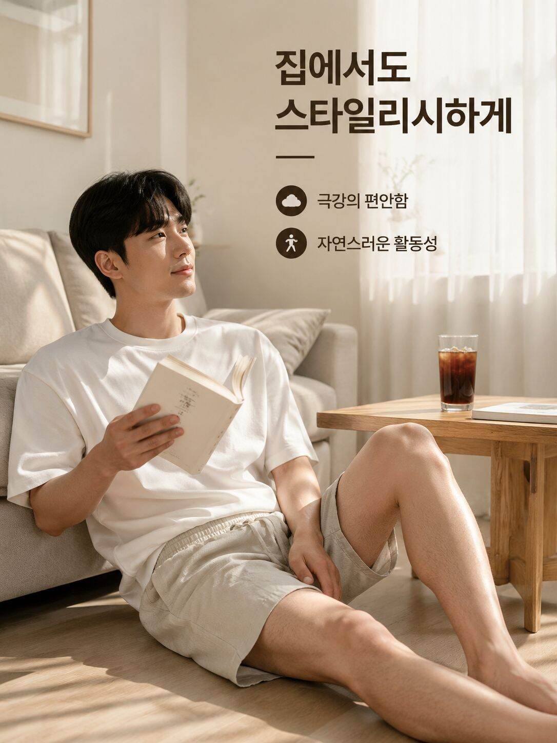 여름 남성용 쿨감 텐셀 린넨 5부 반바지, 루즈핏 통기성 홈웨어 반바지