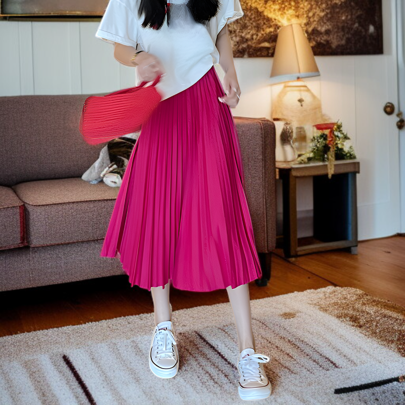 マルチカラーのプリーツミディスカート