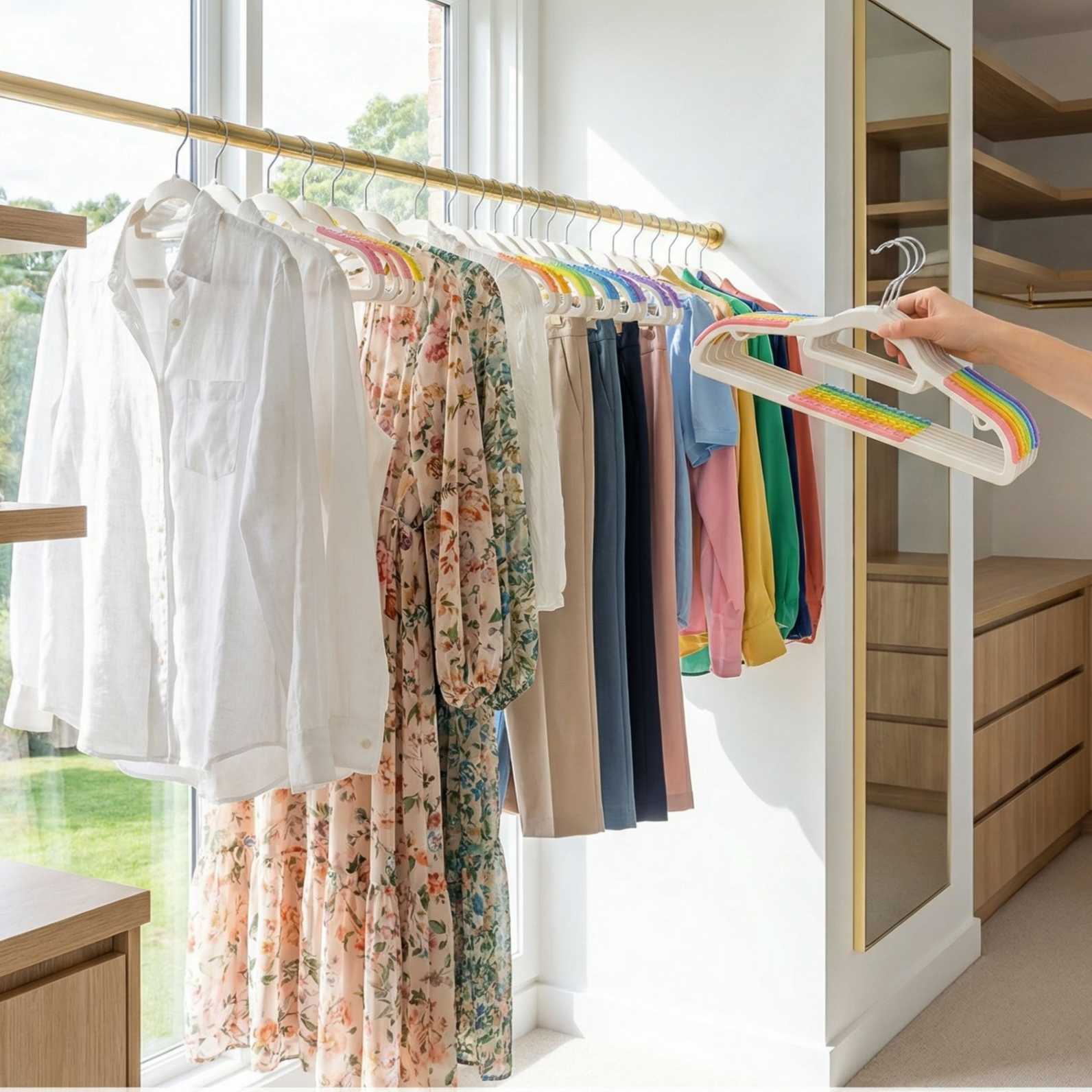 Space-saving clothes hangers for organized wardrobes