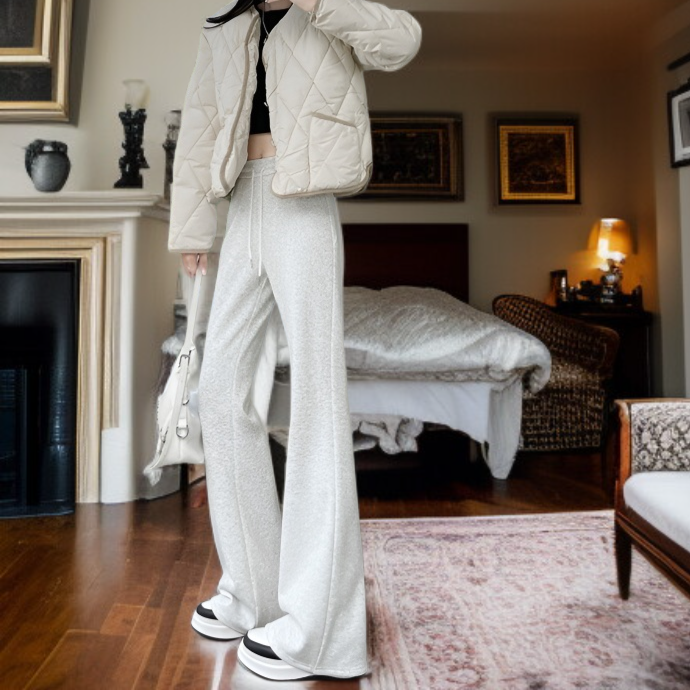 여자 키 작은 하이웨스트 일자 기모 그레이 플레어 팬츠 추동 날씬해 보이는 스포츠 와이드 팬츠