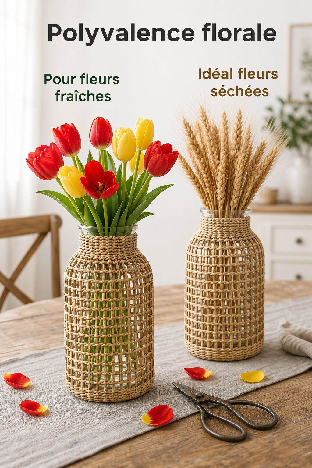Vase en verre tressé à la main, récipient décoratif pour fleurs séchées