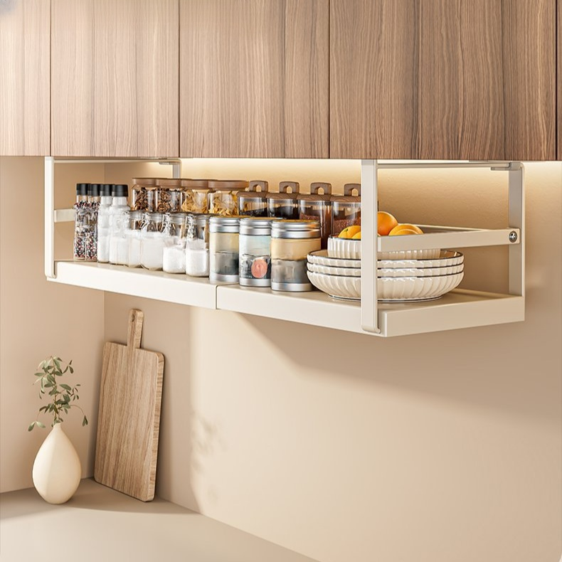 伸縮式廚房收納架 櫥櫃下懸掛分層置物籃 多功能調味料收納神器