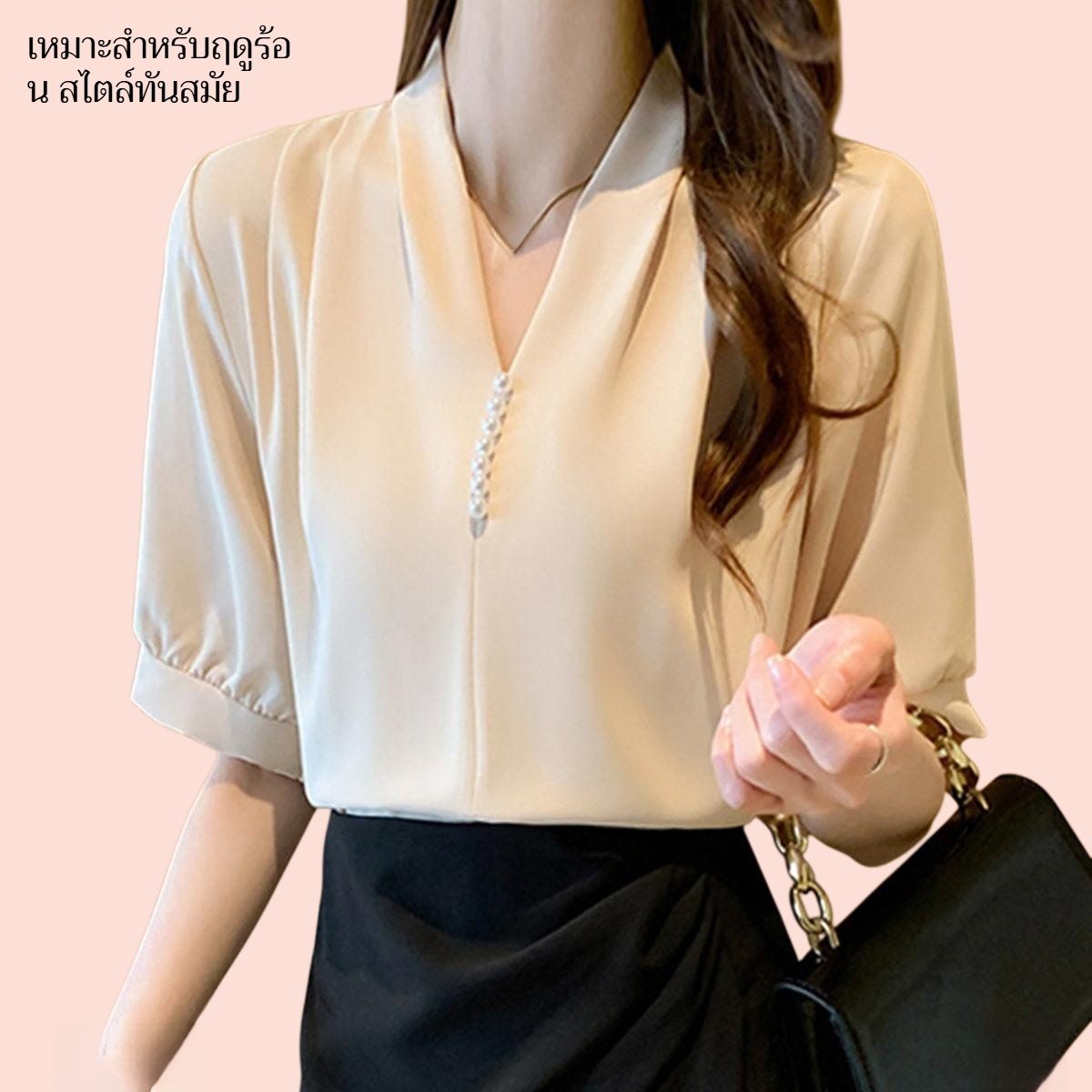 Ladies short-sleeved chiffon shirt women's summer new tops design sense niche summer thin section sh