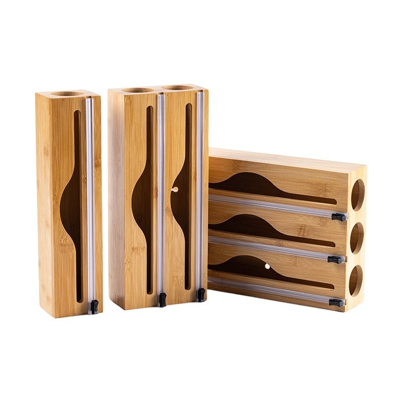 廚房多格保鮮膜分割器竹製收納盒