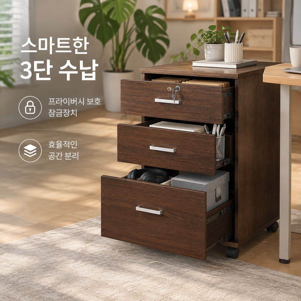 책상 아래 바퀴 달린 이동식 파일 캐비닛 다기능 수납 낮은 캐비닛