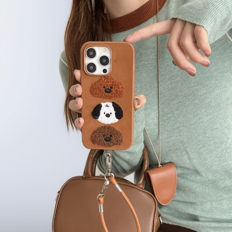 추동 플리스 여성 케이스 애플 강아지 자수 걸이 케이스 적용