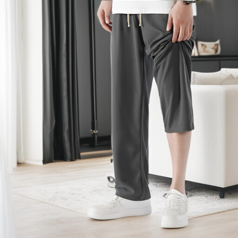 남자 일자 팬츠 9부 팬츠 아이스 드롭 와이드 팬츠 블랙 와이드 팬츠 캐주얼 팬츠