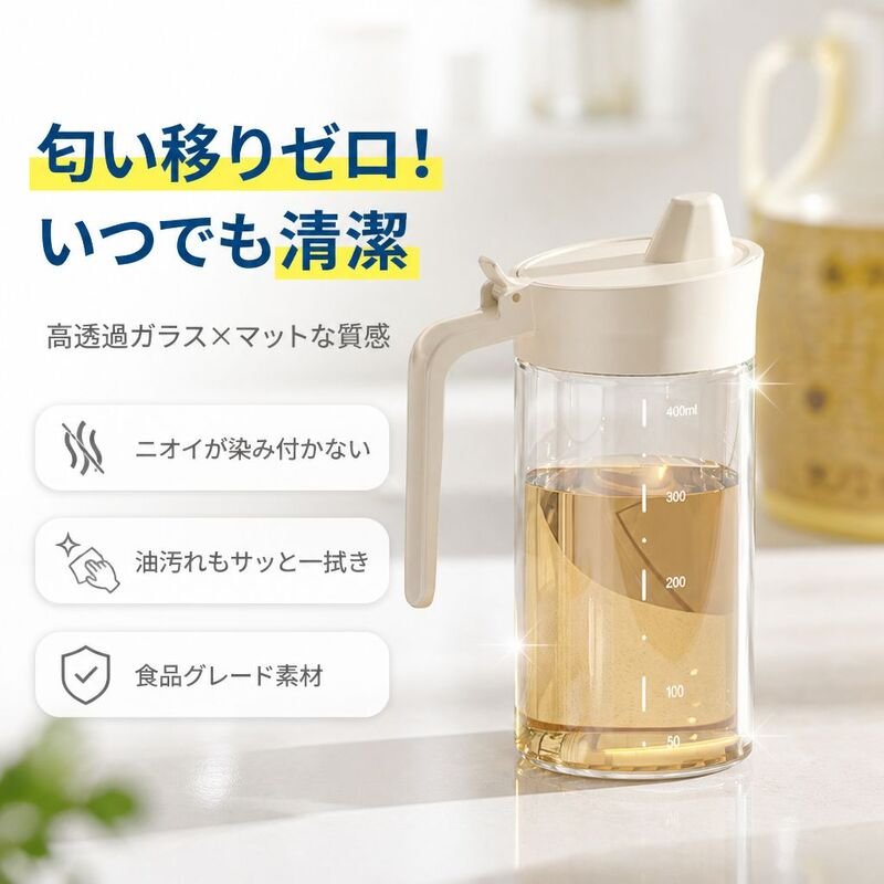 キッチン用高ホウケイ酸ガラス漏れ防止オイルボトル、大容量家庭用オイルボトル